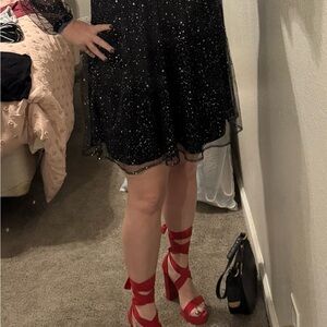 Black Starry Dress with Red Heels
